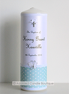 Dotty in Seafoam Baptism candle