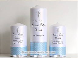 Powder Blue Set of 3 Baptism Candles