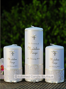 Glamorous Pearl Christening Candle Set of 3