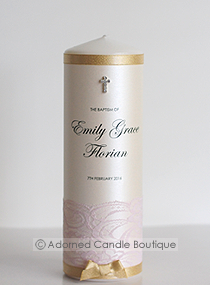 Dusty Pink and Gold Baptism Candle