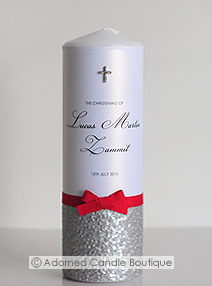 Red and Silver Shimmer Christening Candle